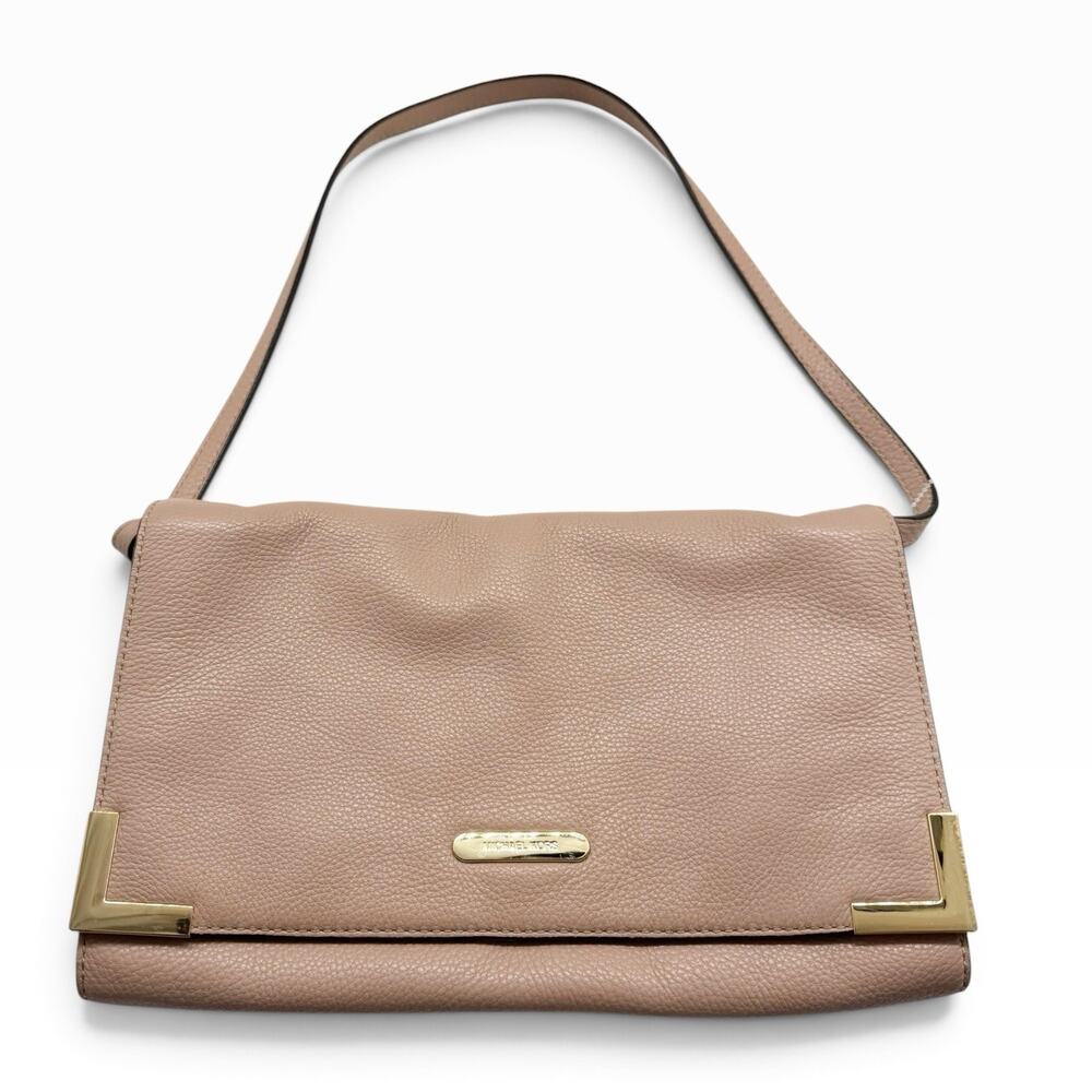Michael Kors Pale Pink Recantagle Leather Shoulder Bag Foldover Snap Closure